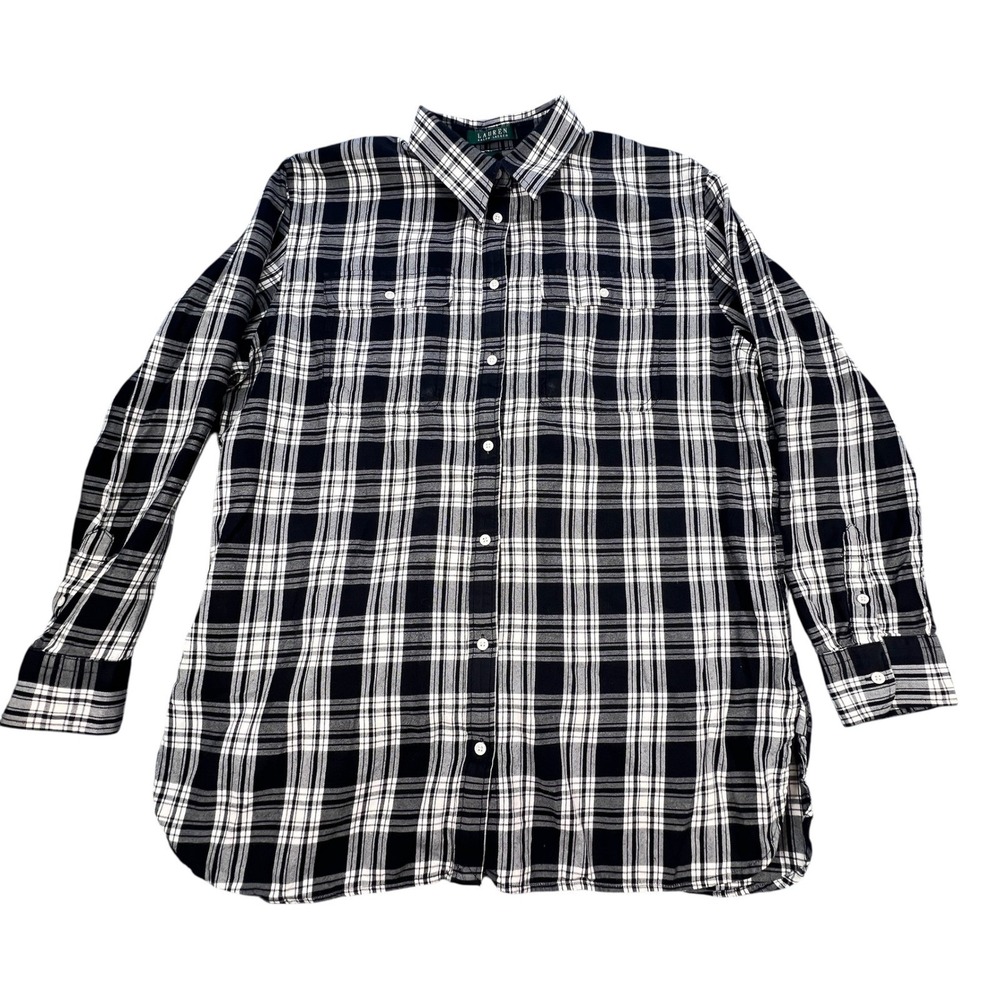 Lauren Ralph Lauren Black Plaid Button Down Shirt Long Sleeve Womens XL